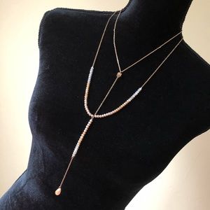 Gold chain peach crystal bead necklace